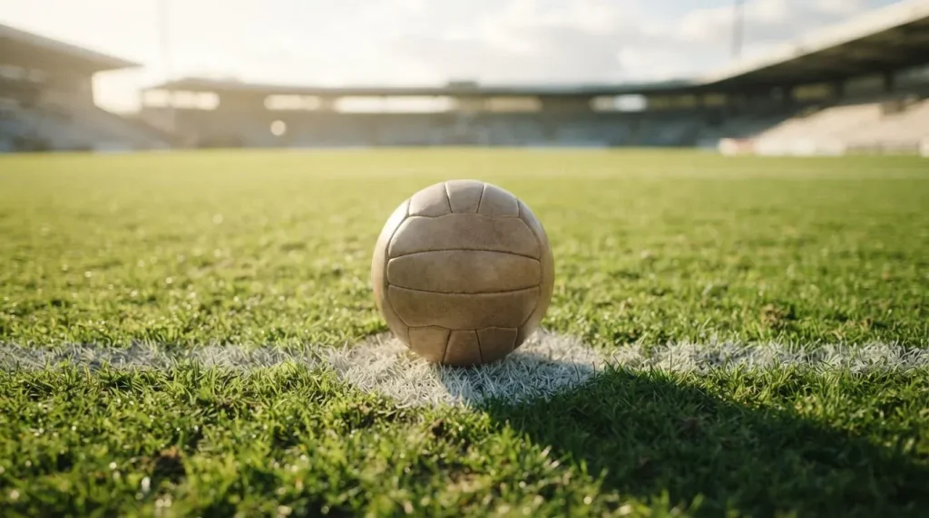 Fußball auf dem Elfmeterpunkt eines markierten Spielfelds